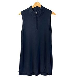 Garnet Hill 1/4 Zip Ribbed Knit Tunic Sweater Sz M Wool Blend Minimalist Neutral